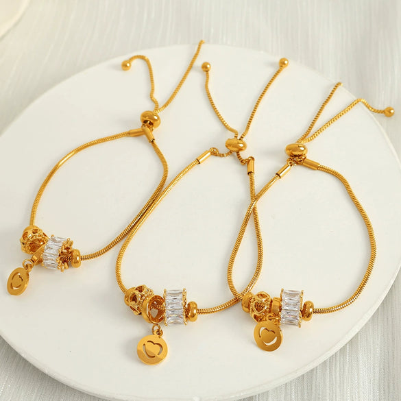 Wholesale Bracelet 316L Stainless Steel Heart Geometric Light Luxury Hiphop Electroplating Style For Women