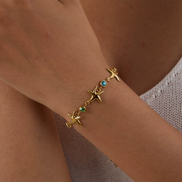 Wholesale Bracelet Titanium Steel 18K Gold Color Zircon Starfish Geometric Electroplating Women's Jewelry
