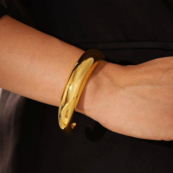 Wholesale Bracelet 316L Stainless Steel 18K Gold Plated Crescent Cshaped Open Cast Glazed Simple For Women