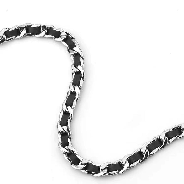 Wholesale Bracelet Titanium Steel Leather Ushape Cuban Chain Polishing Design Sense Unisex