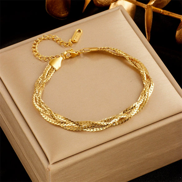 Wholesale Bracelet Titanium Steel Square Geometric Goldplated Heavy Industry Chain Oil Leaf Fashion Design