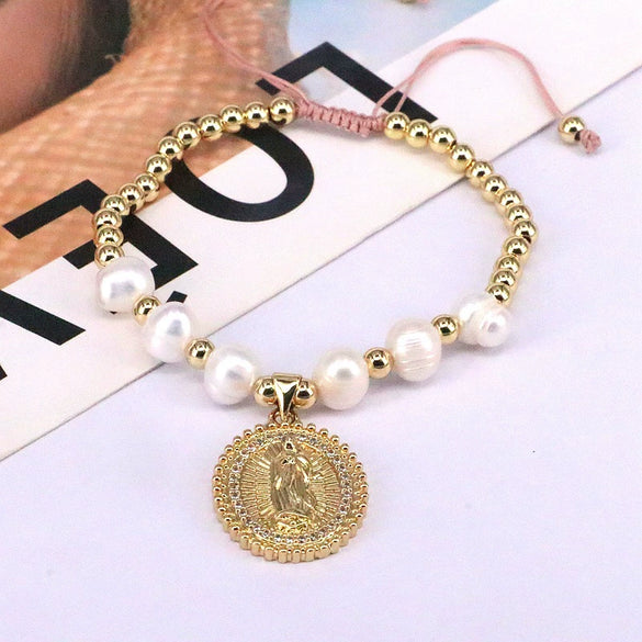 Wholesale Bracelet Virgin Copper Beaded Natural Pearl Star Geometric Gold Plated Electroplated For Women