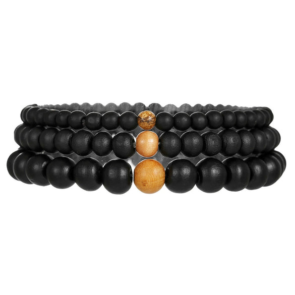 Wholesale Bracelet Wooden Bead Retro Style Multilayered Round Geometric Handmade Unisex