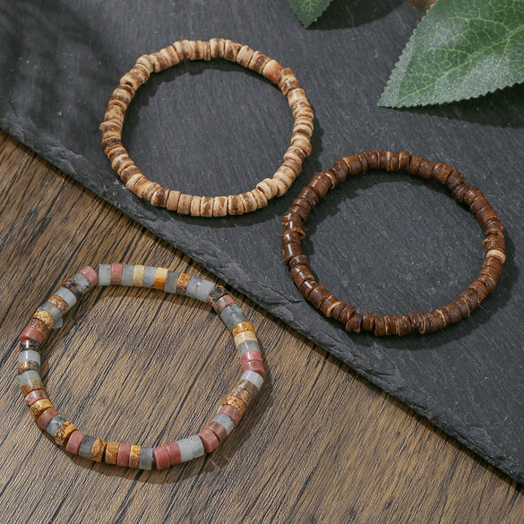 Wholesale Bracelet Wooden Beaded Natural Stone Geometric Handmade Unisex