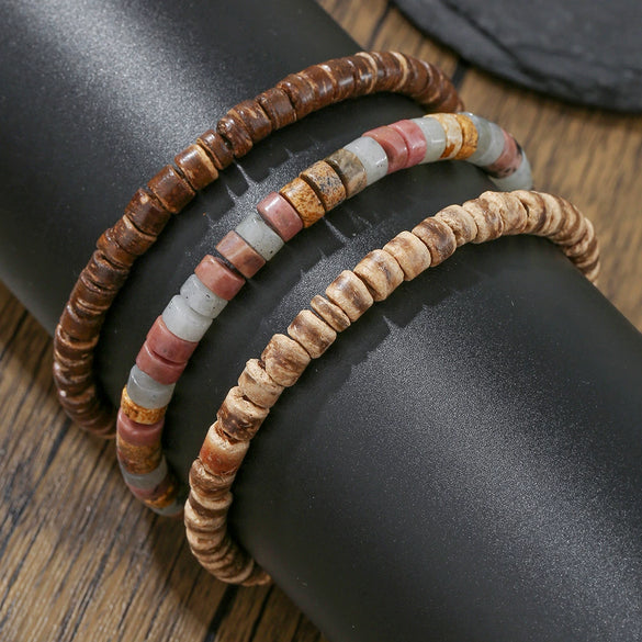 Wholesale Bracelet Wooden Beaded Natural Stone Geometric Handmade Unisex