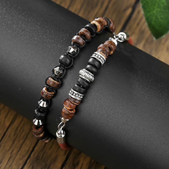 Wholesale Bracelet Wooden Coconut Shell Leather Geometric Handmade Unisex