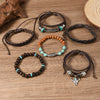 Wholesale Bracelet Zinc Alloy Geometric Hand Knitting Vintage Style Cow Head Feather Wooden Beads Unisex
