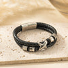 Wholesale Braided Leather Rope Unisex Retro Geometric Stainless Steel Bracelet With Magnetic Buckle