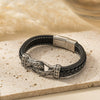 Wholesale Braided Leather Rope Unisex Retro Geometric Stainless Steel Bracelet With Magnetic Buckle