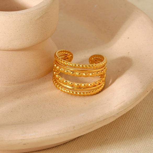 Wholesale Braided Multilayer Geometric Stainless Steel 18K Gold Plated Open Ring Jewelry For Women