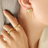 Wholesale Brass And Titanium Steel Geometric Triangular Tassel Earrings For Women With Electroplating