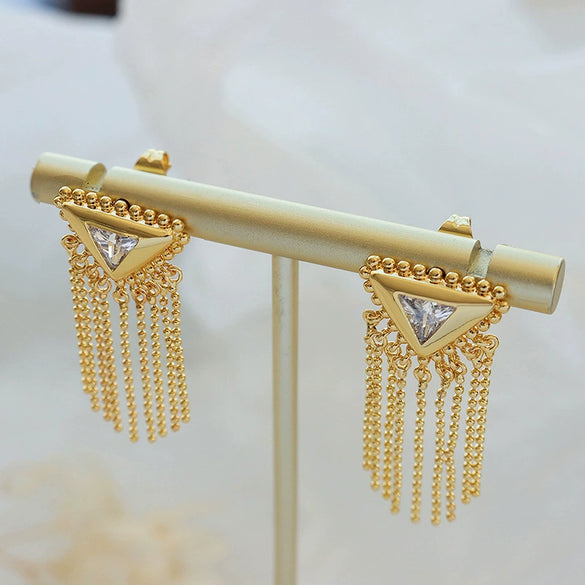 Wholesale Brass And Titanium Steel Geometric Triangular Tassel Earrings For Women With Electroplating
