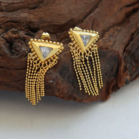 Wholesale Brass And Titanium Steel Geometric Triangular Tassel Earrings For Women With Electroplating