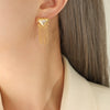 Wholesale Brass And Titanium Steel Geometric Triangular Tassel Earrings For Women With Electroplating