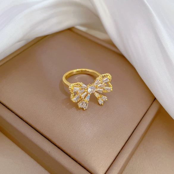 Wholesale Brass Butterfly Zircon Ring Electroplated Cartoon The Crown Style Jewelry