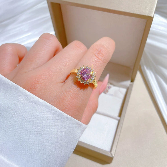 Wholesale Brass Cartoon Crown Style Round Diamond Ring With Electroplating For Women