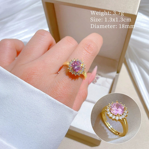 Wholesale Brass Cartoon Crown Style Round Diamond Ring With Electroplating For Women