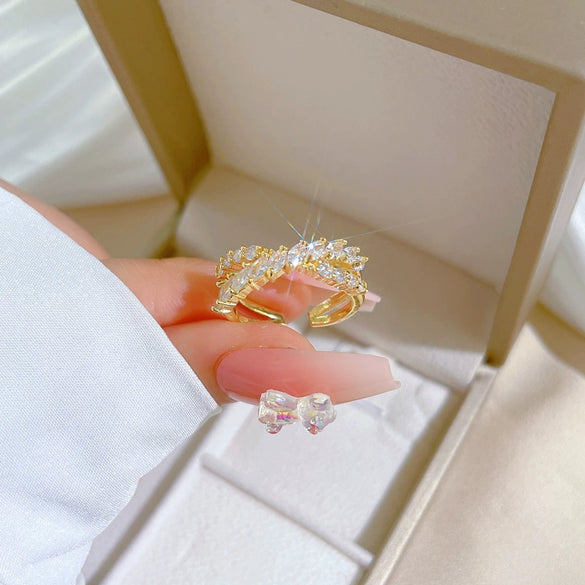 Wholesale Brass Cross Zircon Ring With Crown Pattern Electroplating Cartoon Style For Women