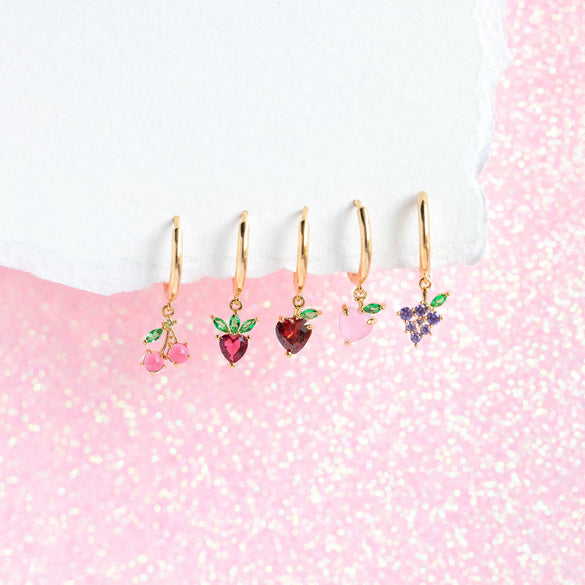 Wholesale Brass Fruit Pattern Electroplated Women's Zirconium Earrings Set
