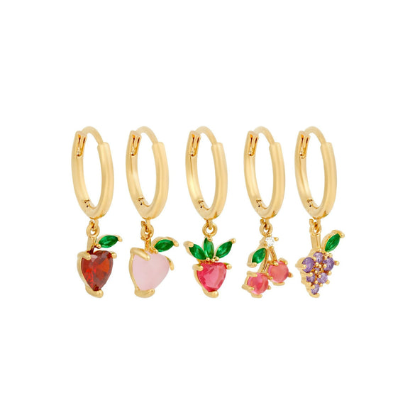Wholesale Brass Fruit Pattern Electroplated Women's Zirconium Earrings Set