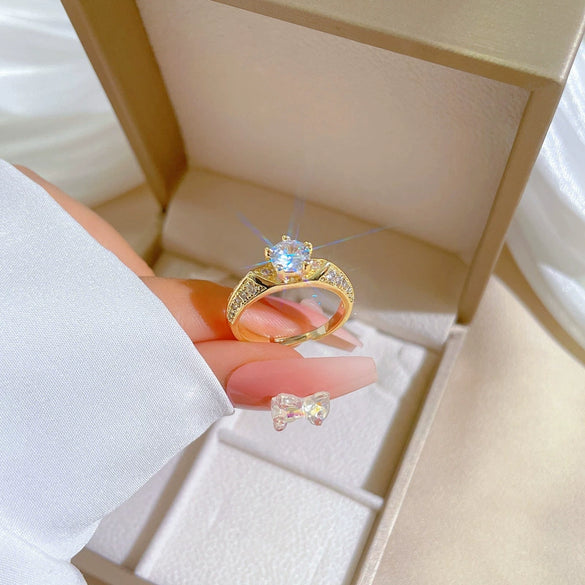 Wholesale Brass Full Diamond Ring With Eight Heart And Eight Arrows And The Crown Pattern Electroplated For Women In Cartoon Style