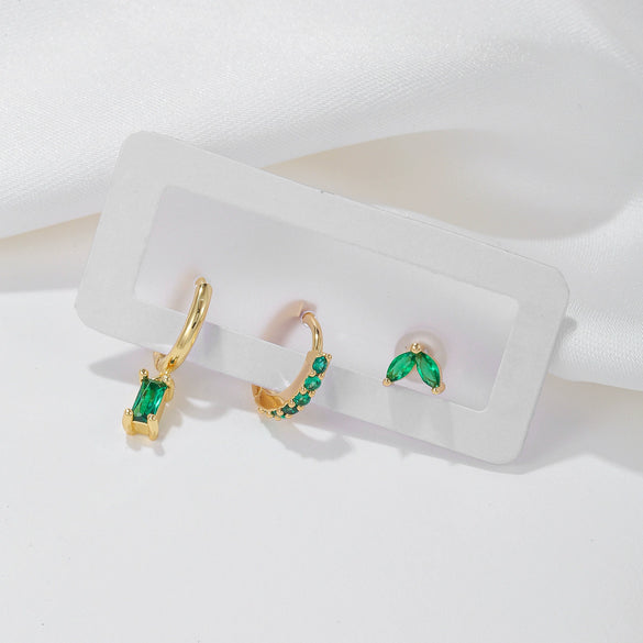 Wholesale Brass Goldplated Rectangular Geometric Micropaved Inlaid Zircon Women's Earrings Set