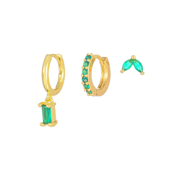 Wholesale Brass Goldplated Rectangular Geometric Micropaved Inlaid Zircon Women's Earrings Set