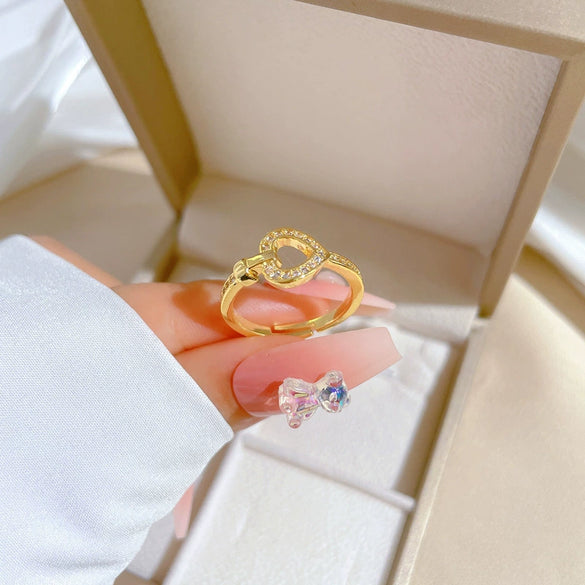 Wholesale Brass Love Heart Crown Cartoon Style Electroplated Ring And Bracelet For Women
