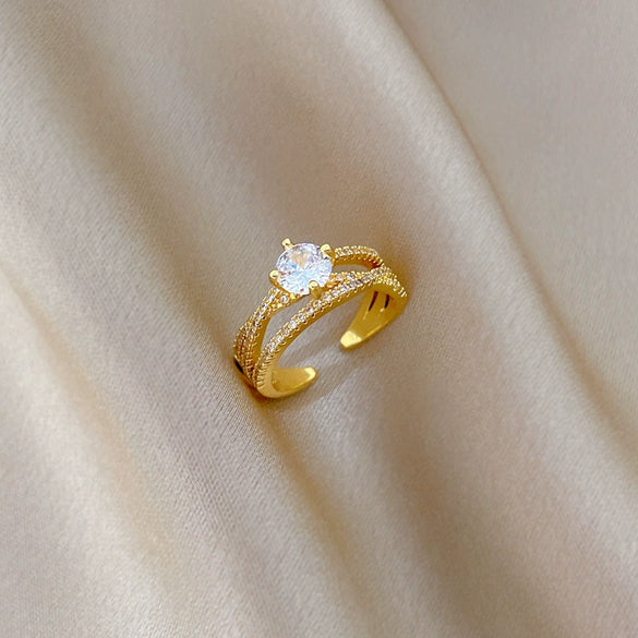 Wholesale Brass Open Ring Twisted Cross Real Gold Plated Cartoon Crown Style For Women