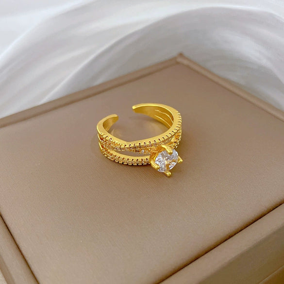 Wholesale Brass Open Ring Twisted Cross Real Gold Plated Cartoon Crown Style For Women