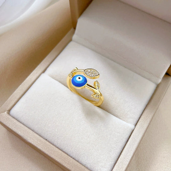 Wholesale Brass Ring With Real Gold Plating Leaf Eyes Zircon Microinlaid The Crown Pattern For Women