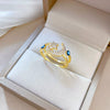 Wholesale Brass Ring With Real Gold Plating Open Star Moon Design Microinlaid The Crown Style For Women