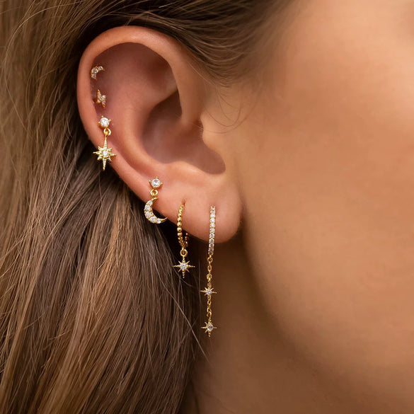 Wholesale Brass Star Zircon Plated Earrings