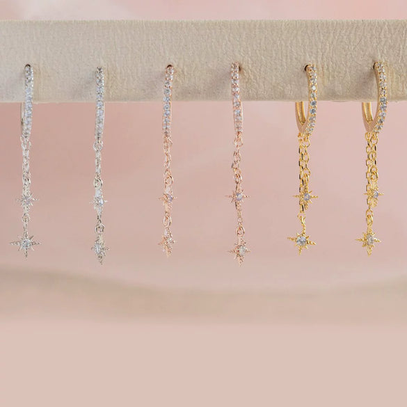 Wholesale Brass Star Zircon Plated Earrings