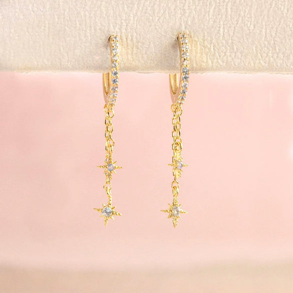 Wholesale Brass Star Zircon Plated Earrings