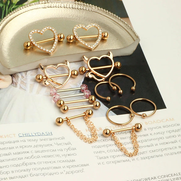 Wholesale Breast Ring Set Stainless Steel Retro Geometric Electroplating Piercing Jewelry Unisex