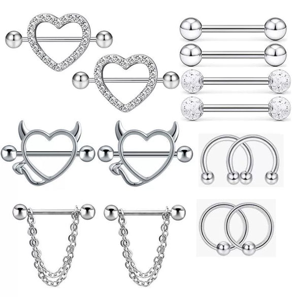 Wholesale Breast Ring Set Stainless Steel Retro Geometric Electroplating Piercing Jewelry Unisex