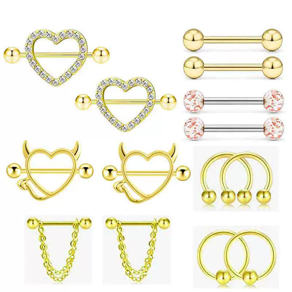 Wholesale Breast Ring Set Stainless Steel Retro Geometric Electroplating Piercing Jewelry Unisex