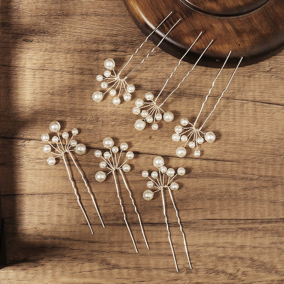 Wholesale Bridal Hair Accessories Pearl Ancient Style U Shaped Hairpin With Flower Pattern
