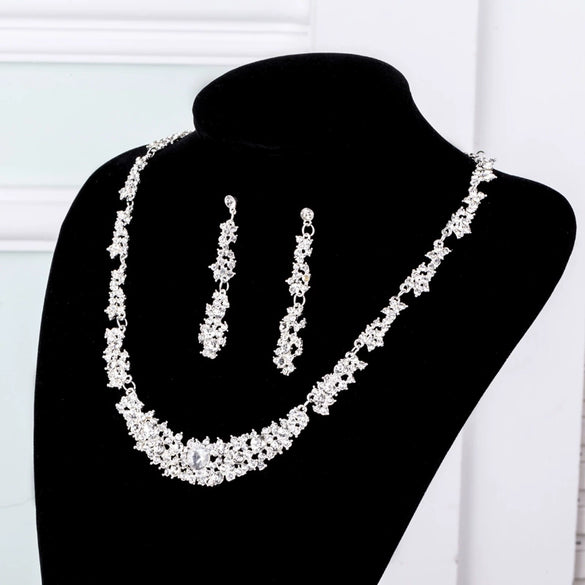 Wholesale Bridal Jewelry Alloy Twopiece Set With Crystal And Rhinestone Necklace And Earrings
