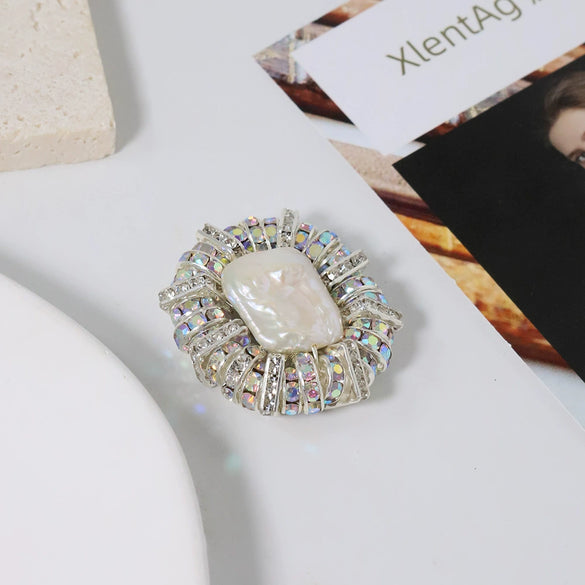 Wholesale Brooch Copper Geometric Imitation Baroque Pearl Electroplated Light Luxury Minimalist
