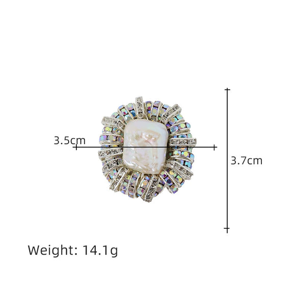 Wholesale Brooch Copper Geometric Imitation Baroque Pearl Electroplated Light Luxury Minimalist