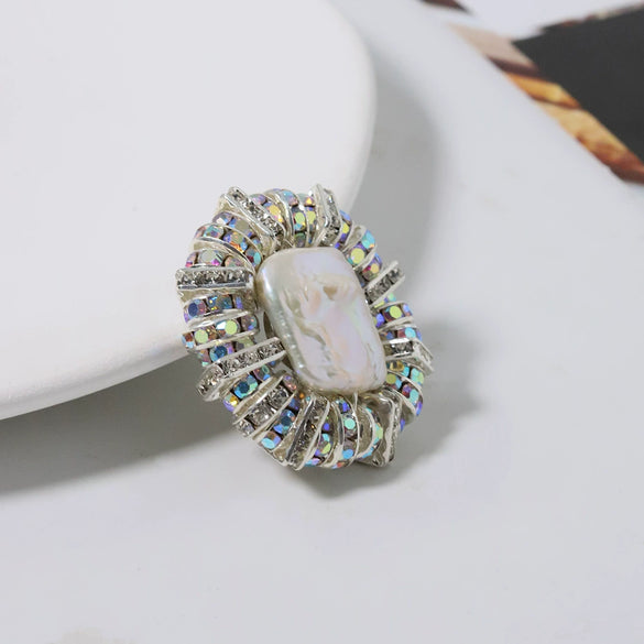 Wholesale Brooch Copper Geometric Imitation Baroque Pearl Electroplated Light Luxury Minimalist