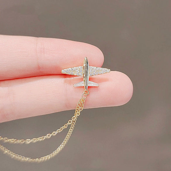 Wholesale Brooch Copper Goldplated Artificial Gemstones Semiprecious Stones Geometric Aircraft Tassel Design For Women