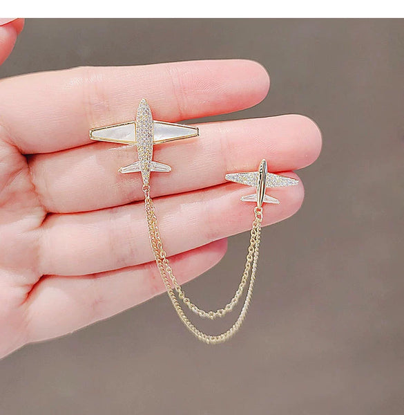 Wholesale Brooch Copper Goldplated Artificial Gemstones Semiprecious Stones Geometric Aircraft Tassel Design For Women