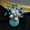 Wholesale Brooch Natural Pearl Turquoise Vintage Flower Electroplated