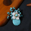 Wholesale Brooch Natural Pearl Turquoise Vintage Flower Electroplated