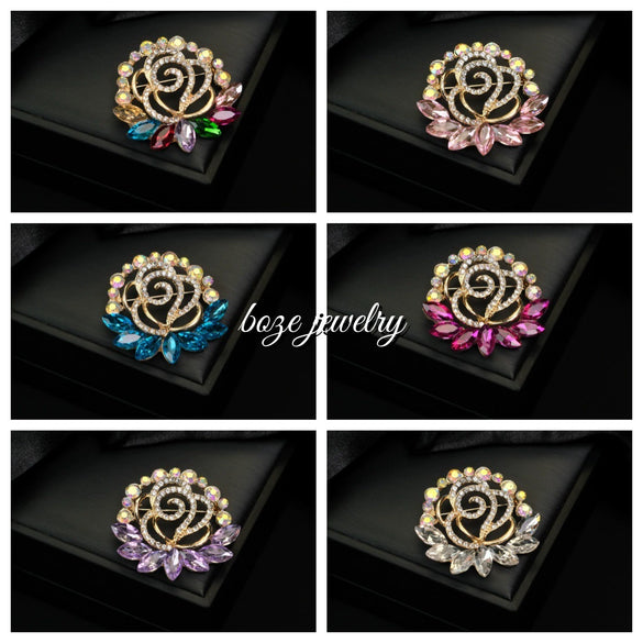 Wholesale Brooch Pin Zinc Alloy Inlaid Diamonds Leaves Shape Electroplated Trendy