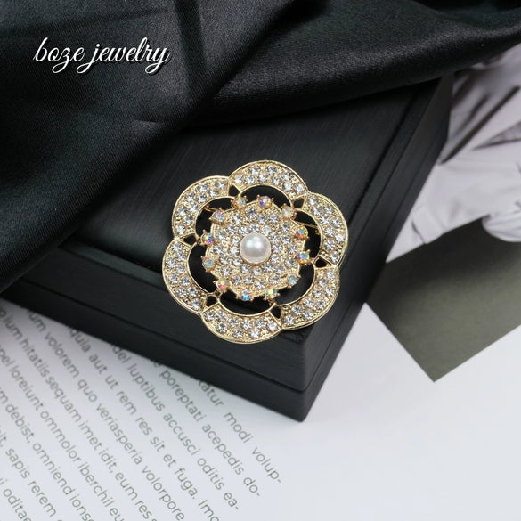 Wholesale Brooch Zinc Alloy Light Luxury Geometric Flower Diamondencrusted Electroplating For Women
