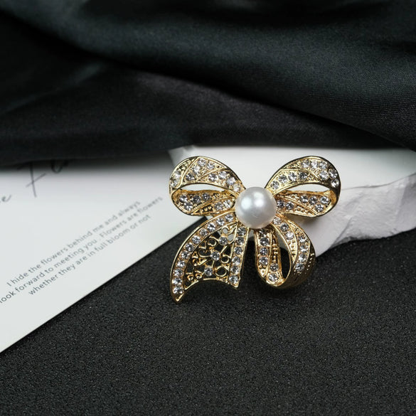 Wholesale Brooch Zinc Alloy Light Luxury Style Bow Electroplating Rhinestone Jewelry Pin